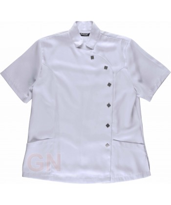 Casaca sanitaria mujer de manga corta y cuello mao color blanco
