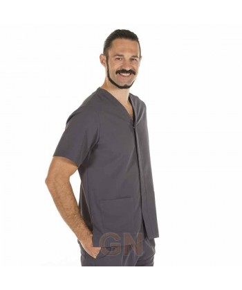 Chaqueta sanitaria abierta de microfibra estampada para hombre color gris marengo