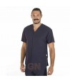 Chaqueta sanitaria abierta de microfibra estampada para hombre azul marino