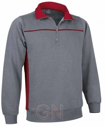 Sudadera bicolor media cremallera gris/rojo