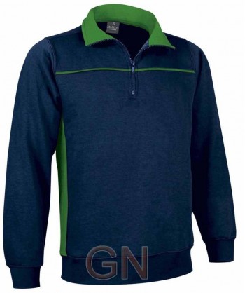 Sudadera bicolor media cremallera marino/verde