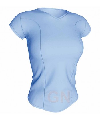 Camiseta transpirable, manga corta y cuello pico color celeste
