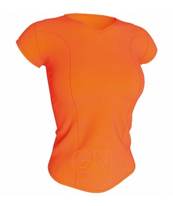 Camiseta transpirable, manga corta y cuello pico color naranja alta visibilidad