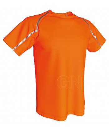 Camiseta transpirable de manga corta y cuello redondo para hombre color naranja fluor