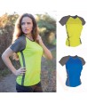 Camiseta transpirable de cuello pico y manga corta para mujer color amarillo alta visibilidad con gris