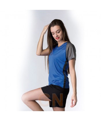 Camiseta transpirable de cuello pico y manga corta para mujer color  Royal/gris