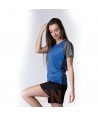 Camiseta transpirable de cuello pico y manga corta para mujer color  Royal/gris