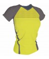 Camiseta transpirable de cuello pico y manga corta para mujer color amarillo alta visibilidad con gris