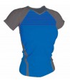 Camiseta transpirable de cuello pico y manga corta para mujer color Royal/gris