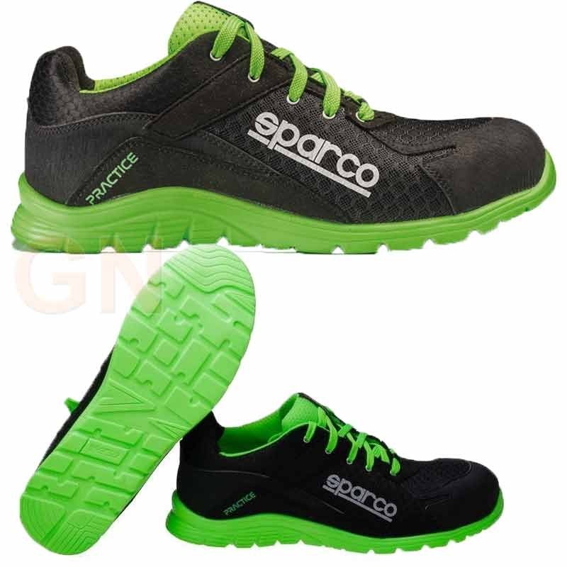 Zapato S1P modelo Practice de Sparco Negro/verde fluor