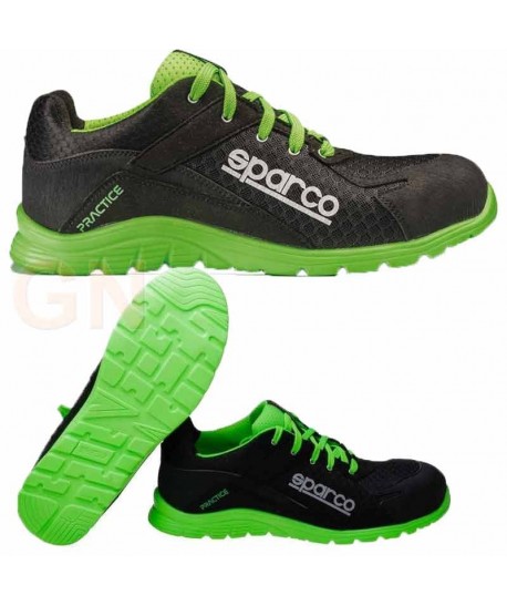 Zapato S1P modelo Practice de Sparco Negro/verde fluor