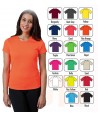 Camiseta transpirable de mujer de cuello redondo y manga corta color naranja