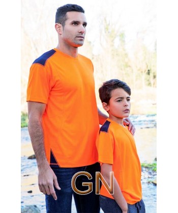 Camiseta transpirable de manga corta y cuello redondo para adulto y niño color naranja A.V./marino