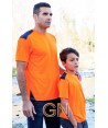 Camiseta transpirable de manga corta y cuello redondo para adulto y niño color naranja A.V./marino