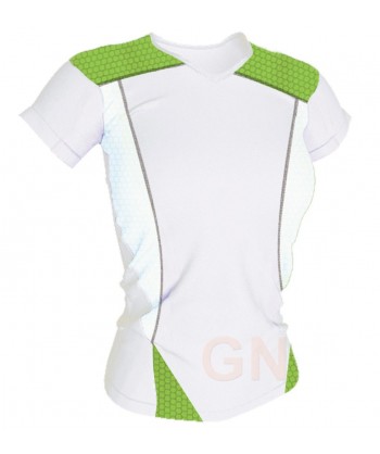 Camiseta técnica de cuello pico y manga corta para mujer color blanco/verde A.V.