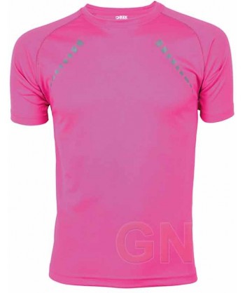 Camiseta técnica de manga corta y cuello redondo de mujer color rosa fluor