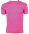 Camiseta técnica de manga corta y cuello redondo de mujer color rosa fluor