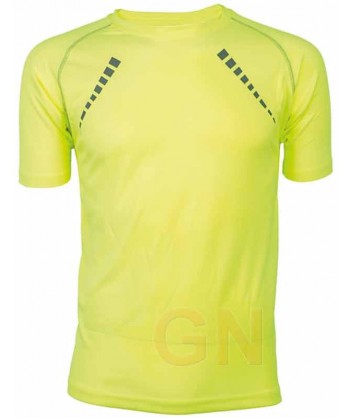 Camiseta técnica de manga corta y cuello redondo de mujer color amarillo fluor