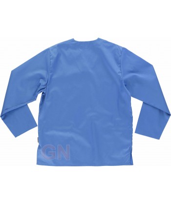 Casaca unisex de manga larga y cuello pico color celeste