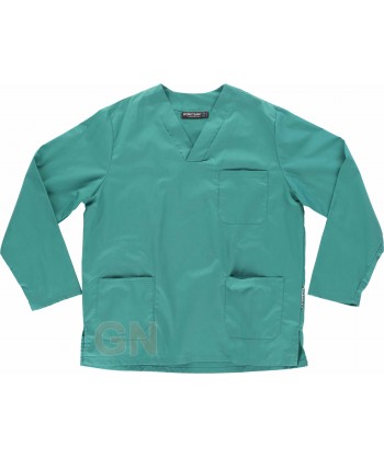 Casaca unisex de manga larga y cuello pico color verde