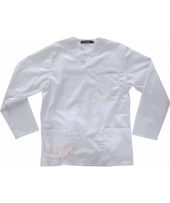 Casaca unisex de manga larga y cuello pico color blanco