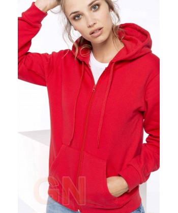 Sudadera con capucha y cierre cremallera color rojo