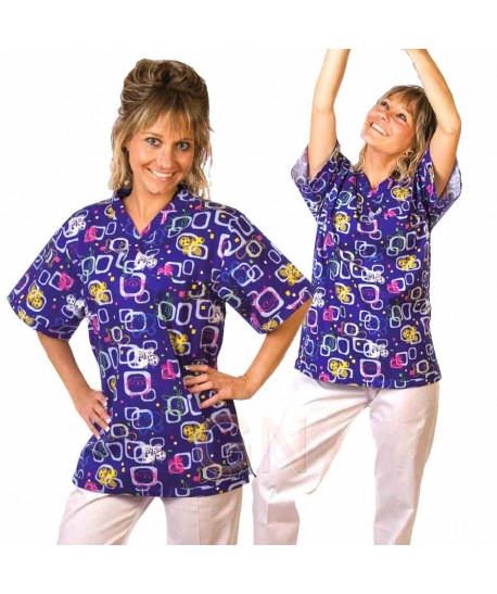 Casaca sanitaria unisex estampada de manga corta y bolsillos