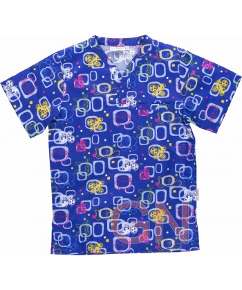 Casaca sanitaria unisex estampada de manga corta y bolsillos