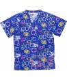 Casaca sanitaria unisex estampada de manga corta y bolsillos
