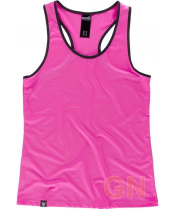 Camiseta de tirantes y espalda deportiva para mujer color rosa flúor