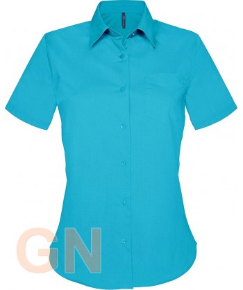 Camisa de manga corta con bolsillo para mujer. Color turquesa