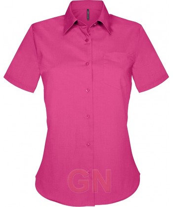 Camisa de manga corta con bolsillo para mujer. Color fucsia