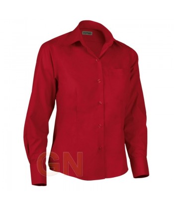 Camisa para mujer de manga larga con bolsillo color rojo