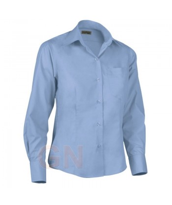 Camisa para mujer de manga larga con bolsillo color celeste