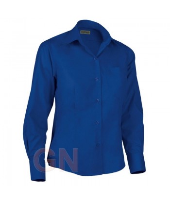 Camisa para mujer de manga larga con bolsillo color azulina