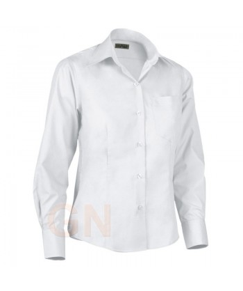 Camisa para mujer de manga larga con bolsillo color blanca
