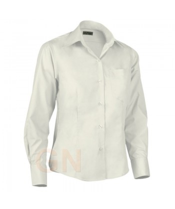 Camisa para mujer de manga larga con bolsillo color marfil