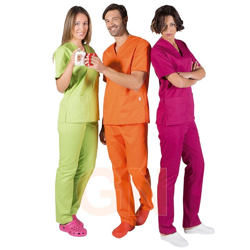 Casaca sanitaria unisex cuello pico y manga corta