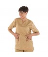 Casaca sanitaria unisex cuello pico color crema