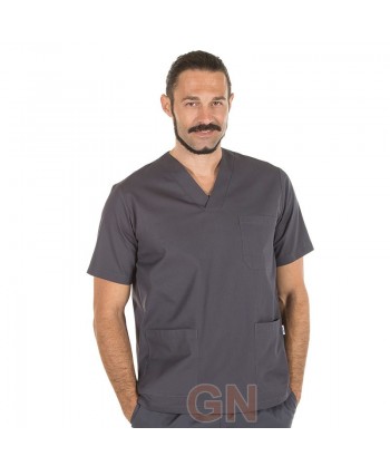 Casaca sanitaria unisex cuello pico color gris marengo