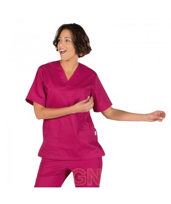 Casaca sanitaria unisex cuello pico color frambuesa