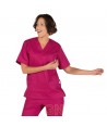 Casaca sanitaria unisex cuello pico color frambuesa