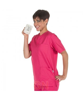 Casaca sanitaria unisex cuello pico color fucsia
