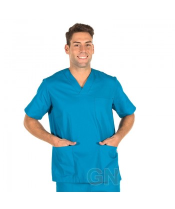 Casaca sanitaria unisex cuello pico color turquesa