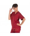 Casaca sanitaria unisex cuello pico color burdeos