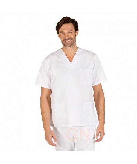 Casaca sanitaria unisex cuello pico color blanco