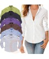 Camisa entallada para mujer de manga larga sin bolsillo color blanco