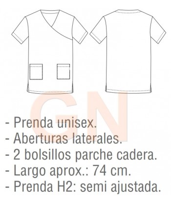 Casaca sanitaria de microfibra de manga corta y bolsillos  -Unisex-
