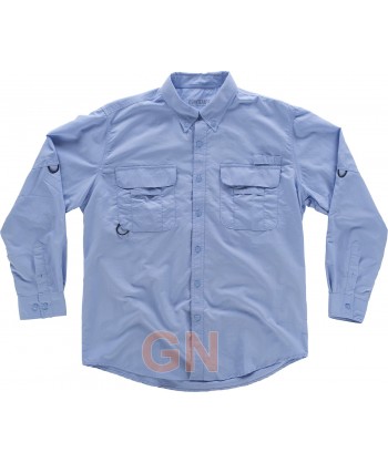 Camisa manga larga transpirable tipo safari color celeste