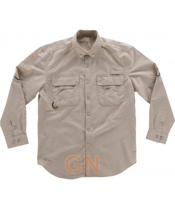 Camisa manga larga transpirable tipo safari color beige